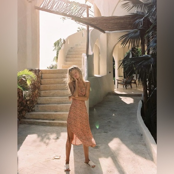 Faithfull the Brand/  Katergo Tie Back Floral Dress midi pink XS - Picture 2 of 6